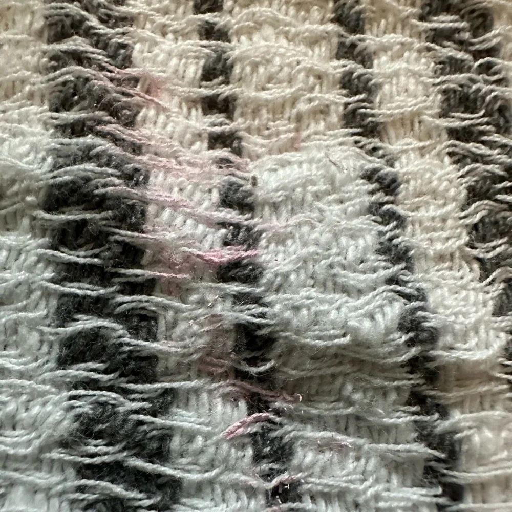Minimalist Neutral Hand-Loomed Cotton Gray/White Tassel Throw 27.5” x 72” Gute